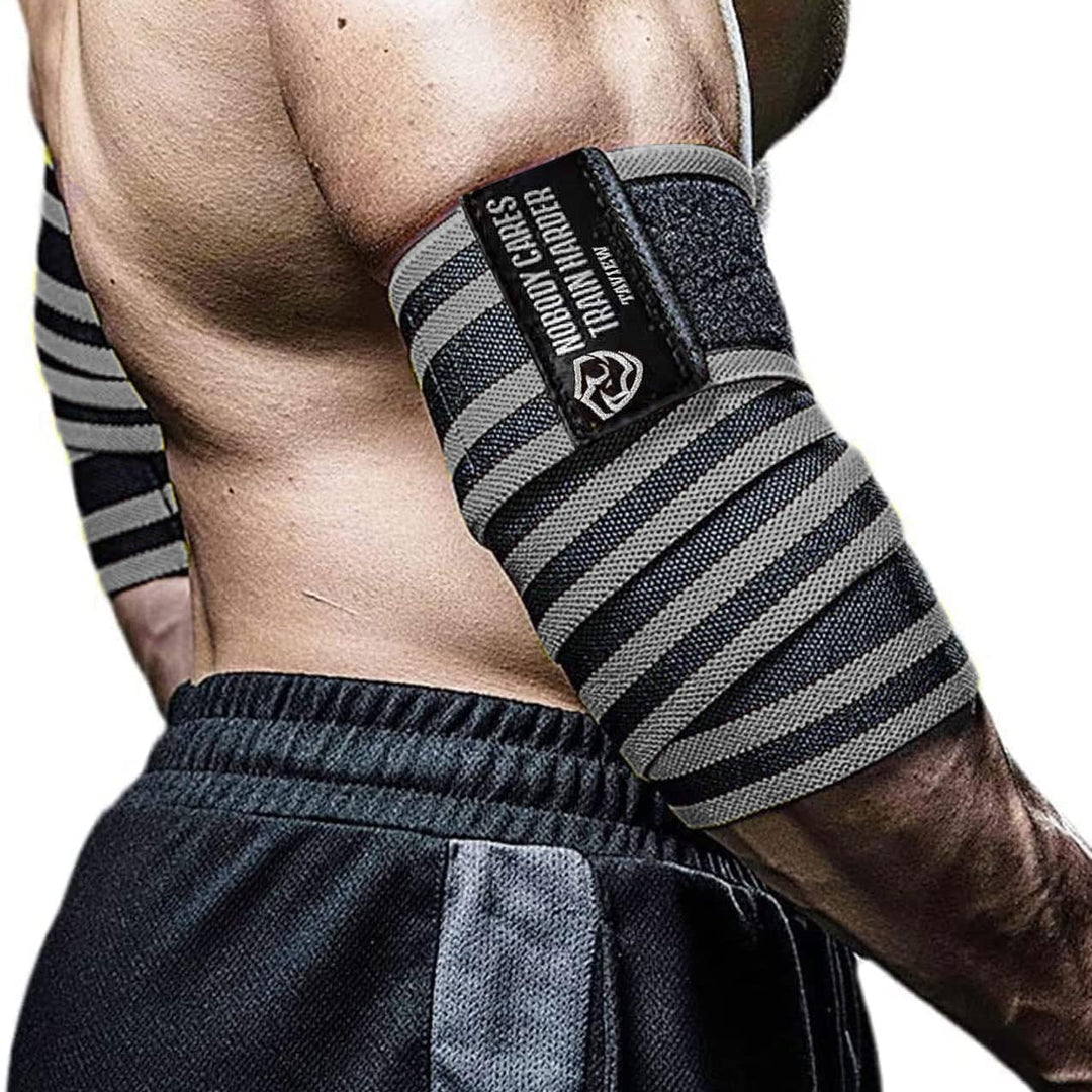TAVIEW Elbow Wraps for Weightlifting (1 Pair), 47" Elastic Elbow Support & Compression Powerlifting, Fitness, Cross Training & Gym Workout, Elbow Straps Weight Lifting (47" elbow wraps (Gray&Black))