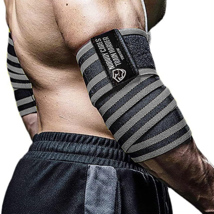 TAVIEW Elbow Wraps for Weightlifting (1 Pair), 47" Elastic Elbow Support & Compression Powerlifting, Fitness, Cross Training & Gym Workout, Elbow Straps Weight Lifting (47" elbow wraps (Gray&Black))
