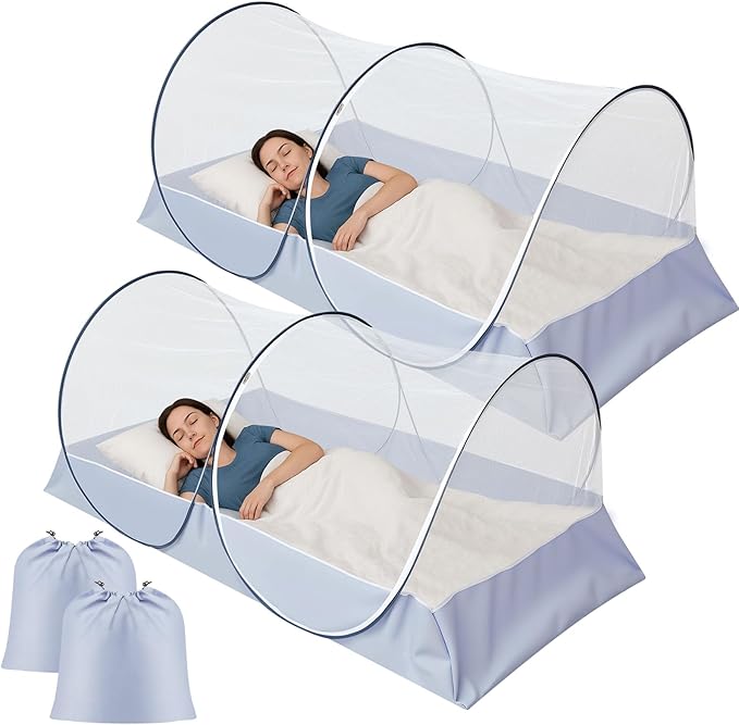2 Pcs Large Pop up Mosquito Tent Nets Portable Foldable Mosquito Nets for Bed Camping Travel Patio Outdoor Crib Bug Netting Mesh Tent Canopy for Adults Baby Bedroom (78 * 39 * 28 Inch)