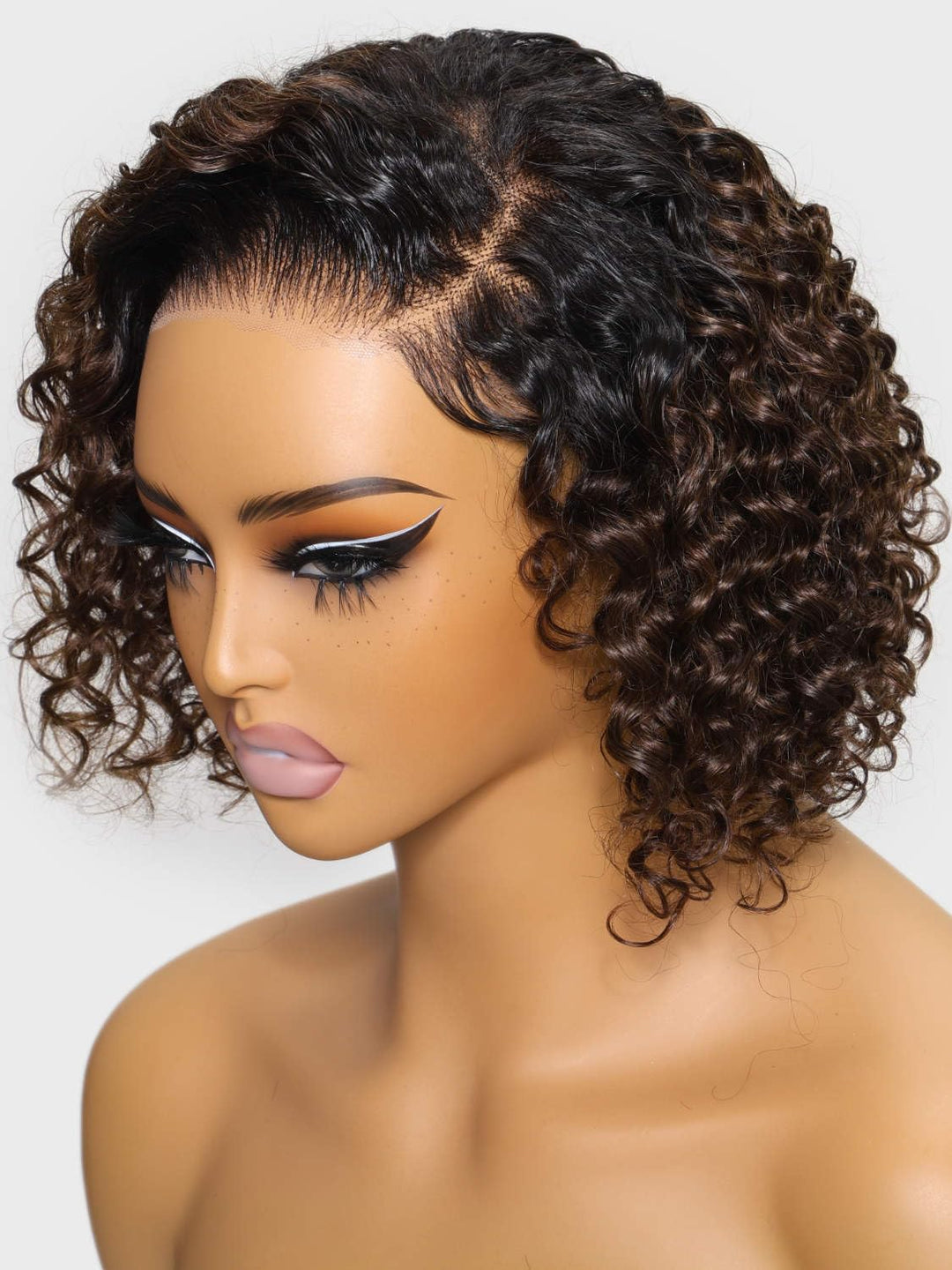 Beauty Forever 8 Inch Short Curly Bob Wig Human Hair Bye Bye Knots Glueless Wigs With Ombre Brown,Pre Plucked Pre Cut Hd Lace Re