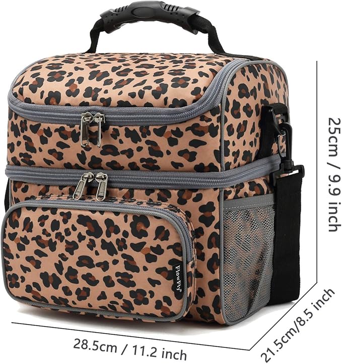 FlowFly Double Layer Cooler Insulated Lunch Bag Adult Lunch Box Large Tote Bag for Men, Women, With Adjustable Strap,Front Pocket and Dual Large Mesh Side Pockets