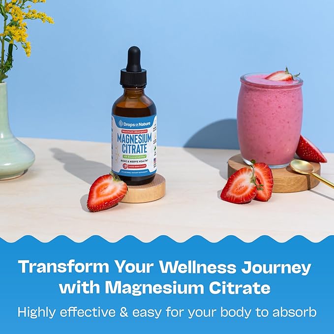 Magnesium Citrate Liquid Supplement – Bioavailable 150 mg Magnesium Supplement – Vegan, Faster Absorption than Citrate Capsules & Pills – Contains Heart & Nerve Nourishing Minerals (Mixed Berry, 60mL)