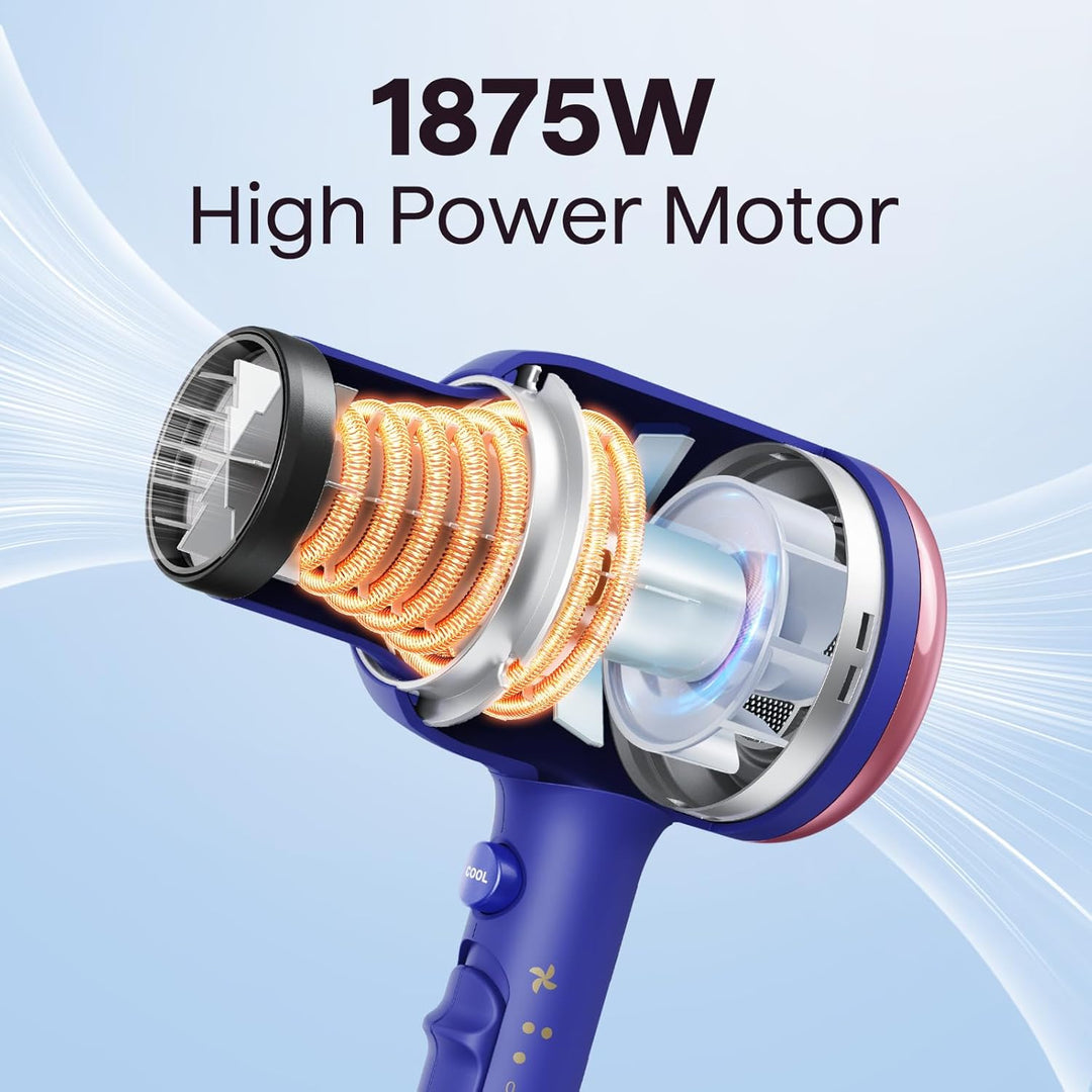 Ionic Blow Dryer for Curly Hair | 1875W Fast Drying with Diffuser | Grey