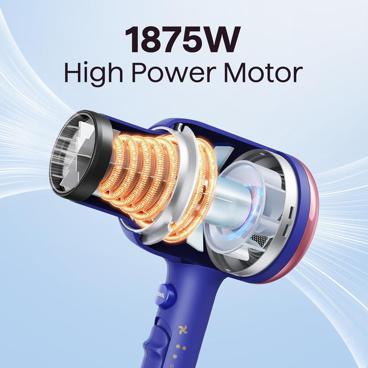 Ionic Blow Dryer for Curly Hair | 1875W Fast Drying with Diffuser | Grey
