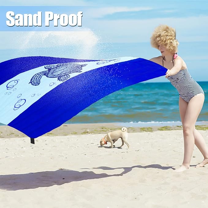 Beach Blanket Waterproof Sandproof Oversized 79" X 83" Soft Durable Light Weight and Portable Beach Mat with Corner Pockets for 4-6 Adults Outdoor Picnic Mat with Pocket for Travel Camping Hiking
