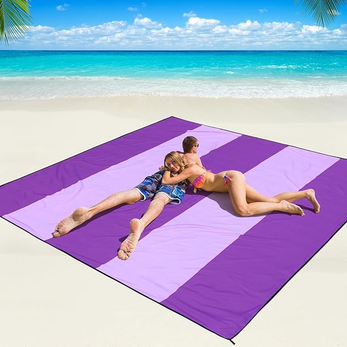 Beach Blanket Waterproof Sandproof Beach Mat 79" X 83" /10'x9'for 2-8 Adults Quick Drying Outdoor Picnic Mat Beach Accessories for Travel, Camping, Hiking