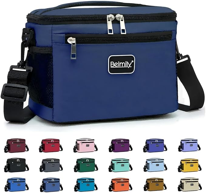 BEIMILY Lunch Box for Men/Women,Small Insulated Lunch Bag,Reusable LunchBox for work Picnic Hiking Beach,Leakproof Soft Cooler Tote Bag Organizer with Adjustable Shoulder Strap for Adults (Blue)