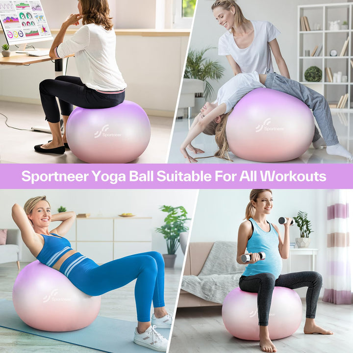 Sportneer Extra Thick Exercise Ball - 25.6''Yoga Ball with Quick Pump - Anti-Burst and Slip Resistant Fitness Ball Chair for Pregnancy and Physical Therapy