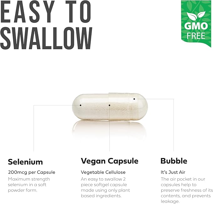 Better Place Supplements Selenium, 200mcg - 100 Vegetarian Capsules | Supports Immune System & Healthy Cellular Function (1)