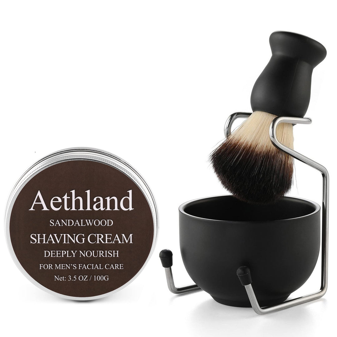 Aethland Shaving Brush Set For Men Fathers Day Gift, Include 100G Shaving Soap, Hair Shaving Brush With Solid Wood Handle, And D