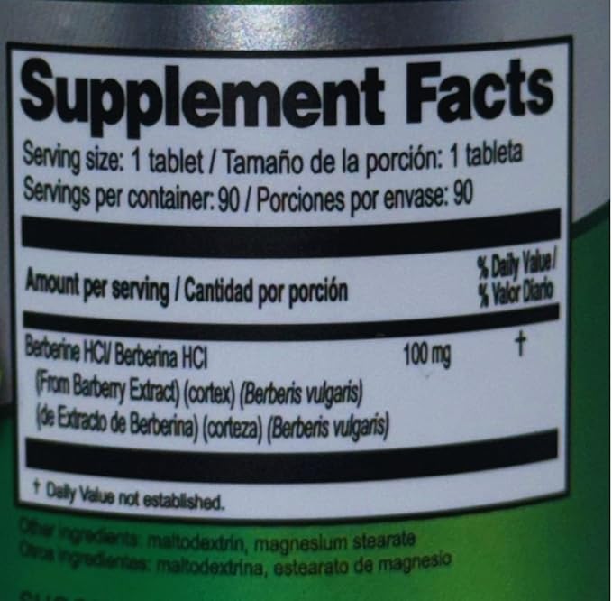 Berberina (Berberine) from Berberry Extract - 90 Tablets (700 mg) Dietary Supplement - Magnesium Stearate, Maltodextrin,