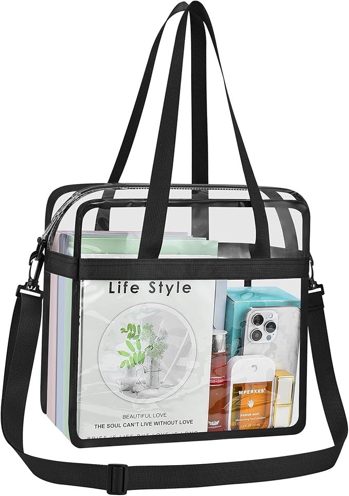 USPECLARE Clear Tote Stadium Approved, Security Travel & Gym Clear Bag for Work Sports Games Concerts