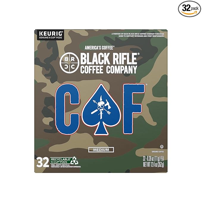 Black Rifle Coffee Company CAF, Medium Roast Coffee Pods with 2X the Caffeine, 32 Single Serve Coffee Pods