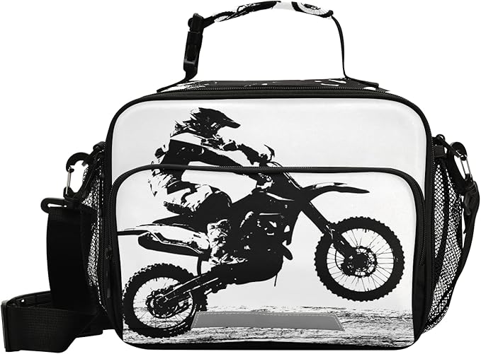 Motocross Vintage Motorcycle Lunch Bag Insulated Lunch Box Cooler Lunch Tote Bags Food Container for Kids Girls Boys