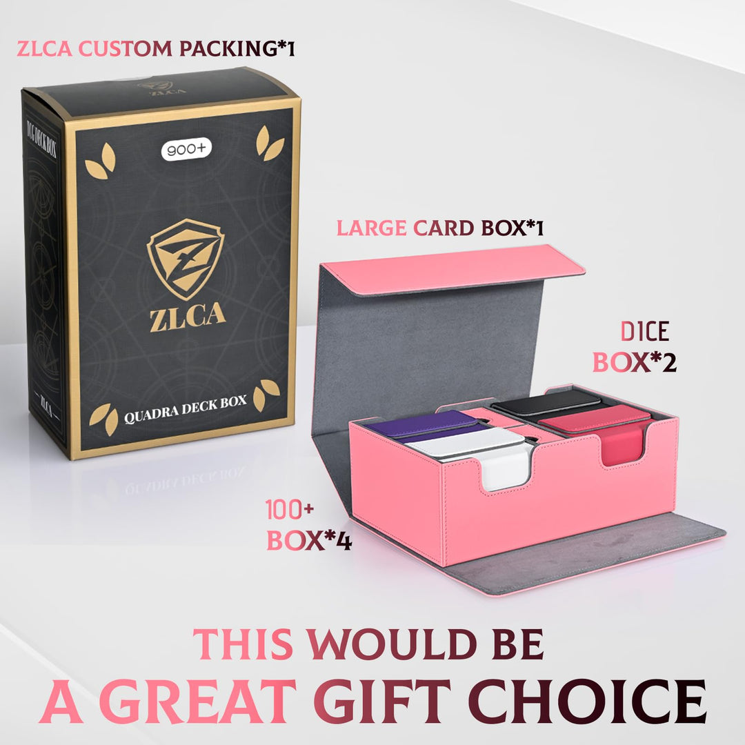 ZLCA Card Deck Box for Trading Cards with 4PCS Deck Cases, MTG Commander Deck Box Holds 900+ Single Sleeved Cards, PU Leather Magnetic Card Storage Box Fits for TCG CCG Magic Cards（Pink Set）