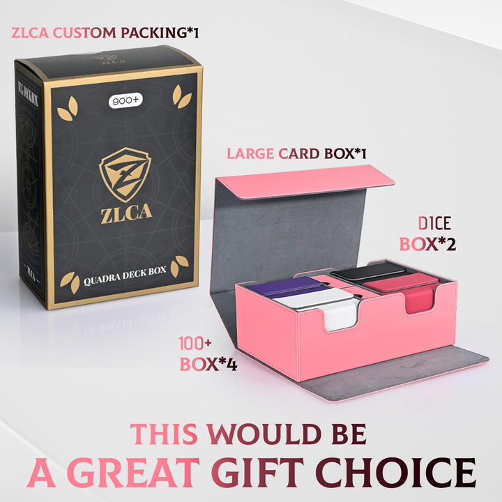 ZLCA Card Deck Box for Trading Cards with 4PCS Deck Cases, MTG Commander Deck Box Holds 900+ Single Sleeved Cards, PU Leather Magnetic Card Storage Box Fits for TCG CCG Magic Cards（Pink Set）