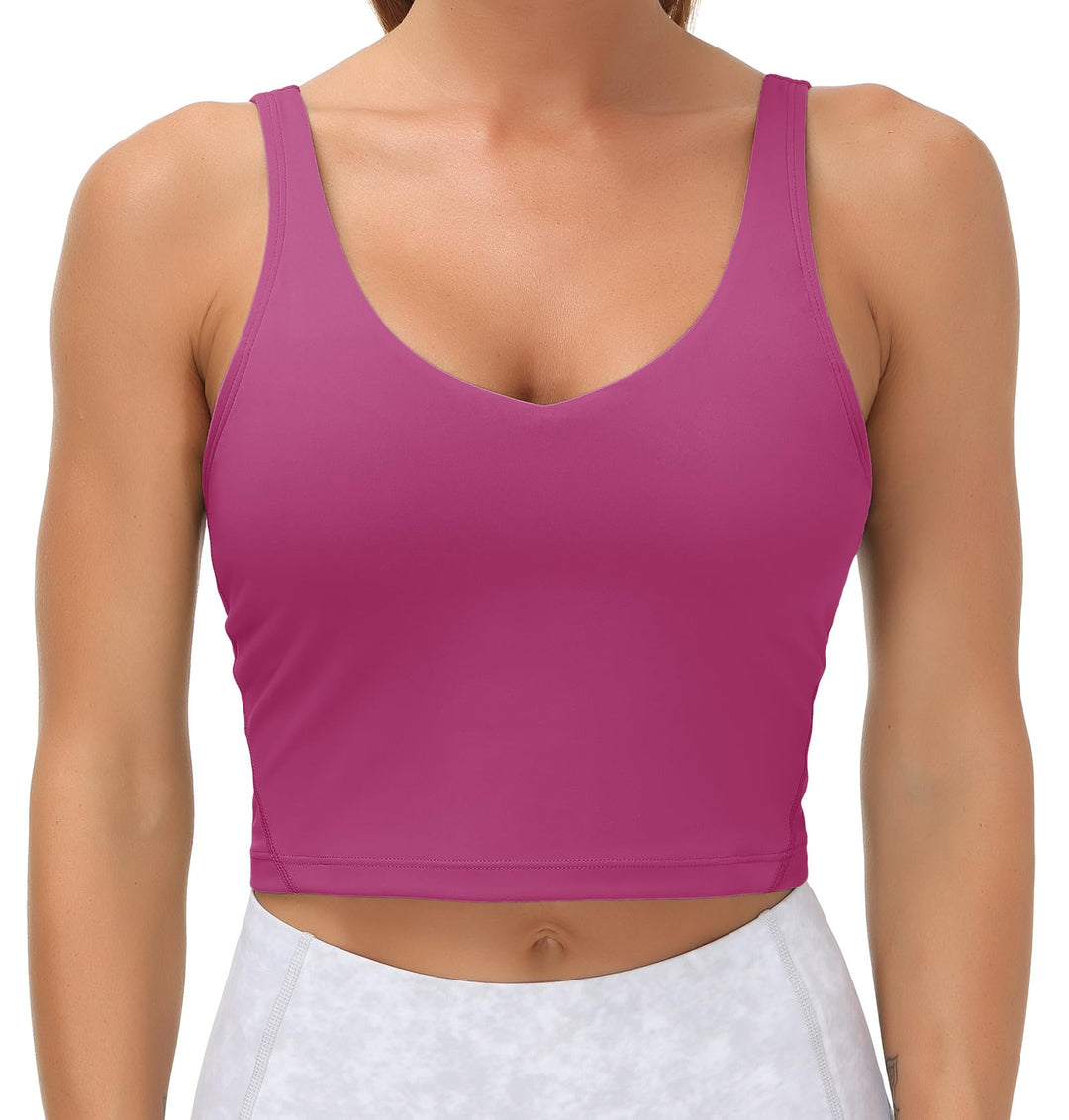 Women’s Longline Sports Bra Wirefree Padded Medium Support Yoga Bras Gym Running Workout Tank Tops(Fuchsia, Small)