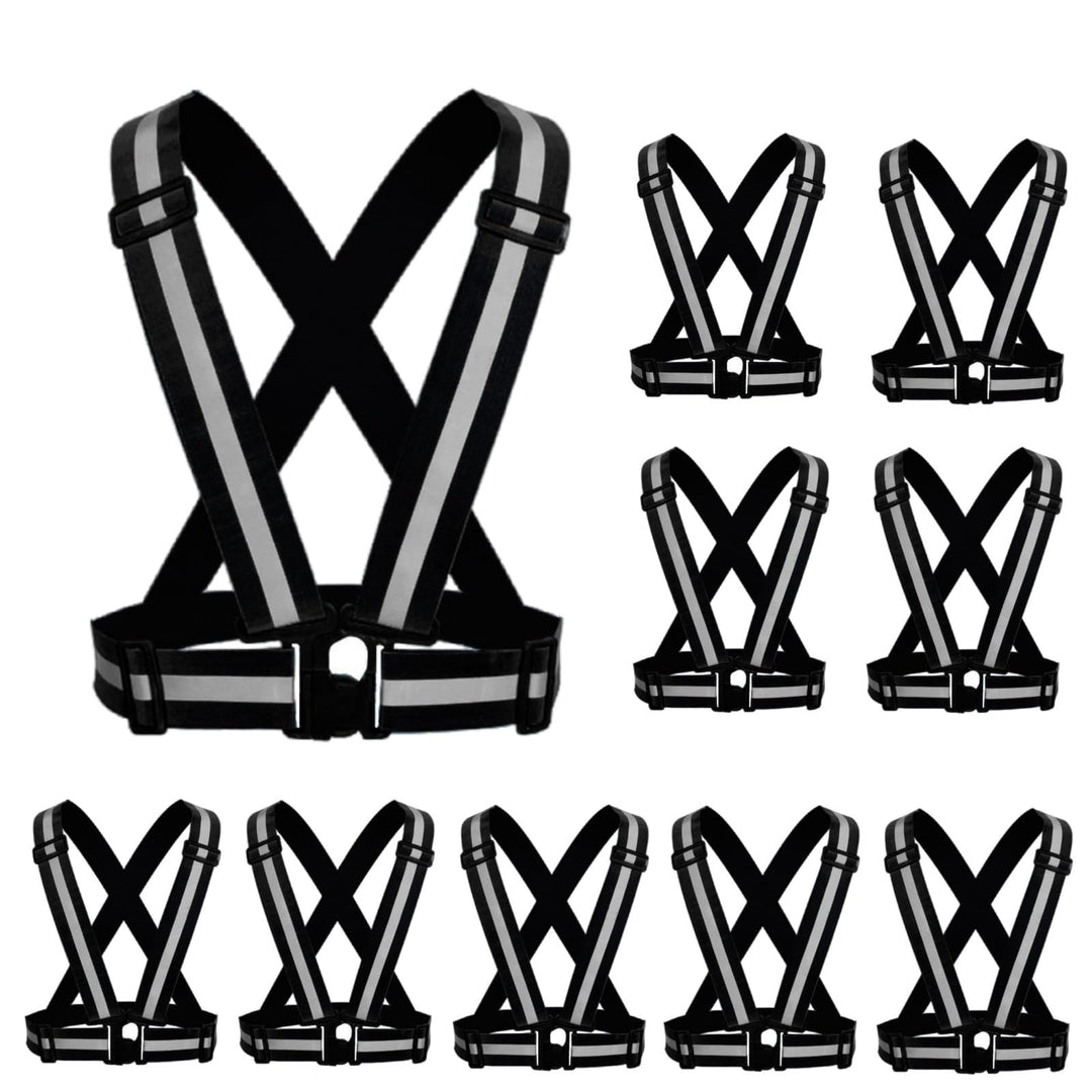 YUNLOVXEE Reflective Strap Safety Vest Gear - 2-10 Pack Adjustable High Visible Reflective Running Gear for Women Men Night (Black x10)