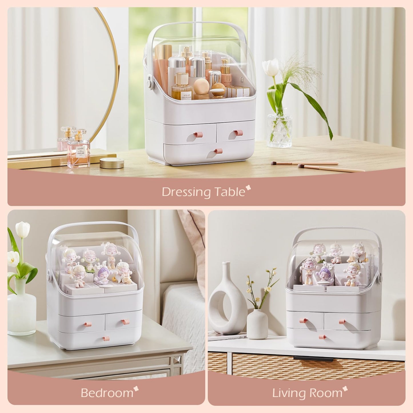 3-Layer Desktop Cosmetic Storage Box Make Up Organiser Transparent Separation Dressing Table Makeup Organiser Portable Beauty Makeup Case 35.5 * 28 * 18CM