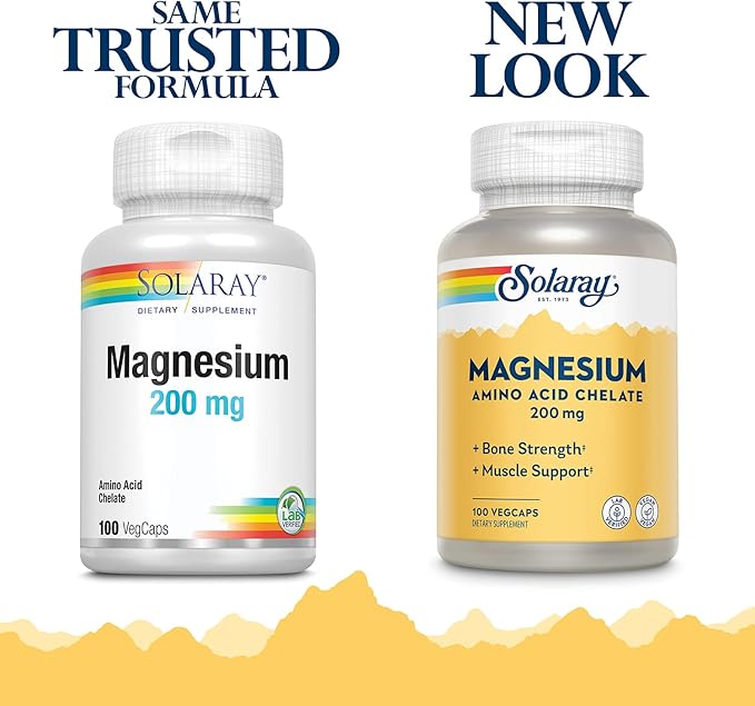 Solaray Magnesium Amino Acid Chelate, Healthy Bone Strength, Muscle, Nerve & Cardiovascular Support, 100 VegCaps