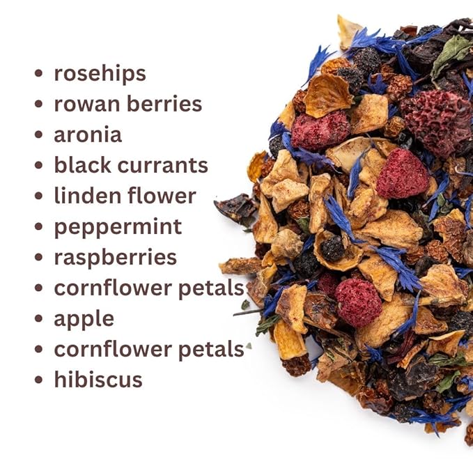 Raspberry Tea with Cornflower, Rosehip & Hibiscus – Caffeine-Free Loose Leaf Fruit Tea – Summer Herbal Infusion with Wild Berries – 4oz