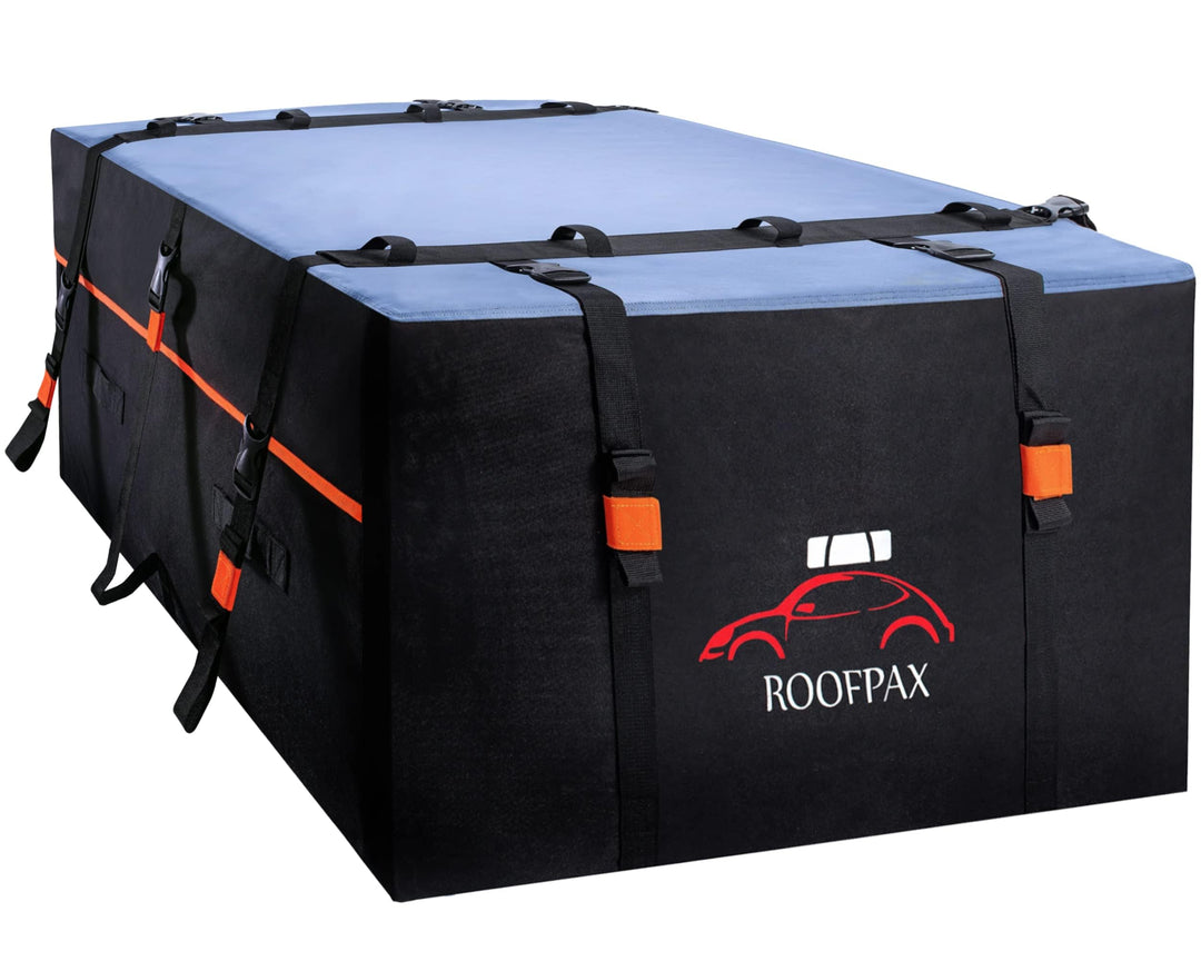 RoofPax 23 cft. Extra Waterproof Rooftop Cargo Carrier Bag, Double Weatherproof Zippers, Integrated Mat, 10 Heavy-Duty Tie-Down Straps fit Cars with/Without a Rack or Side Rails, Safety Hooks Included