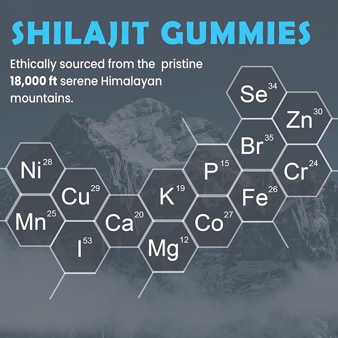 1400 MG Shilajit Gummies, Organic Shilajit Gummies with 85+ Trace Minerals, Fulvic Acid, Shilajit for Men & Women, Shilajit Resin, Shilajit Himalayan Organic for Energy, Sugar-Free, 60 Count