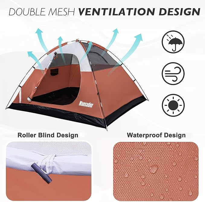 Camping Tent, Waterproof 2/3/4 Person Tents for Camping, Lightweight Easy Set Up Outdoor Hiking Tent Backpacking Tent with Carry Bag, Backpack Tent Suit for Family Beach Hiking Travel