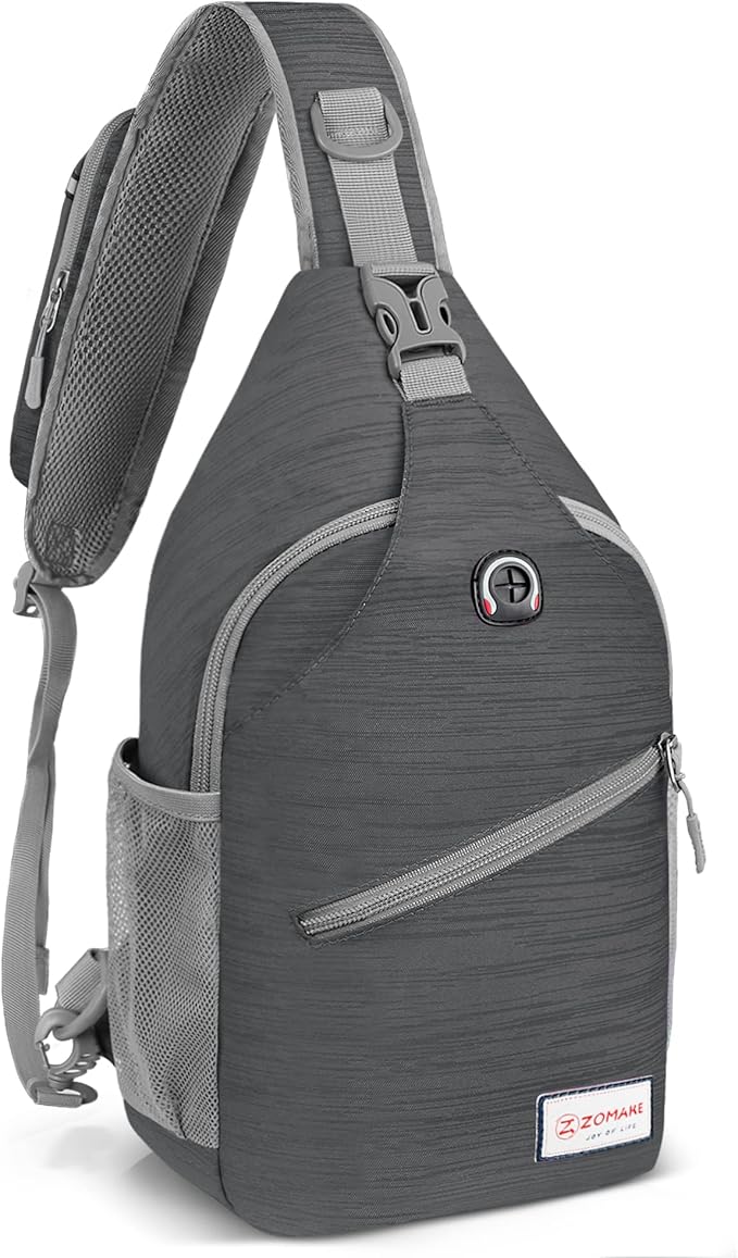 ZOMAKE Sling Bag for Women Men, Small Crossbody Sling Backpack, Mini Water Resistant Shoulder Daypack for Travel, Anti Thief Chest Bag for Hiking, Sports, Black(Stripe)