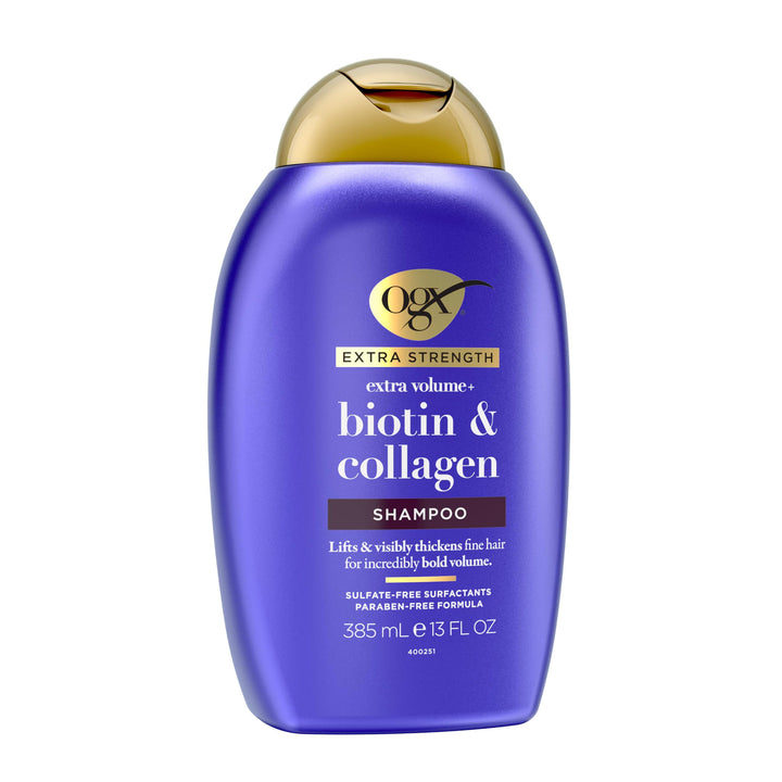 OGX Thick & Full + Biotin Collagen Extra Strength Volumizing Shampoo with Vitamin B7 Hydrolyzed Wheat Protein for Fine Hair. Sulfate-Free Surfactants Thicker, Fuller Hair, 13 Fl Oz