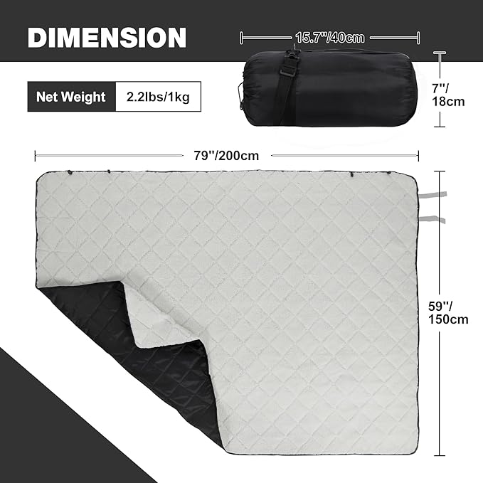 REDCAMP Large Warm Camping Blanket with Sherpa Lining, Cold Weather Warm Outdoor Blanket Waterproof and Windproof for Camping Stadium, Machine Washable 59"x79" White