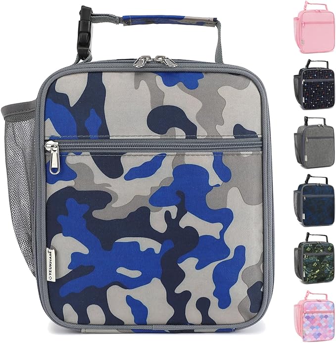 Lunch Box for Kids Boys Girls Men Women, Insulated Small Soft Cooler Lunch Bag Kit for School Work Picnic Travel - Reusable Portable lunchbox,Blue Camouflage