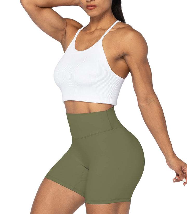 Sunzel 5" High Waist Biker Shorts for Women No Front Seam Soft Yoga Workout Gym Bike Shorts Tummy Control Squat Proof Green