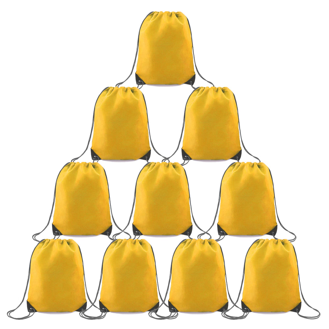 BeeGreen 10 Packs Yellow Drawstring Bags for Birthday Party Gym Sports Multipurpose Polyester Cinch Sackpack Bulk for Heat Vinyl Tie Dye Pull String Sinch Sacks