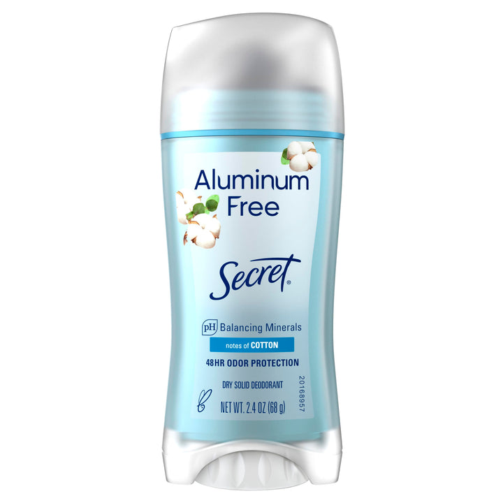 Secret Aluminum Free Deodorant for Women, 48hr Odor Protection, Free of Parabens Dyes Talc & Baking Soda, PH Balancing Minerals, Dry Solid, Cotton Scent, 2.4 oz