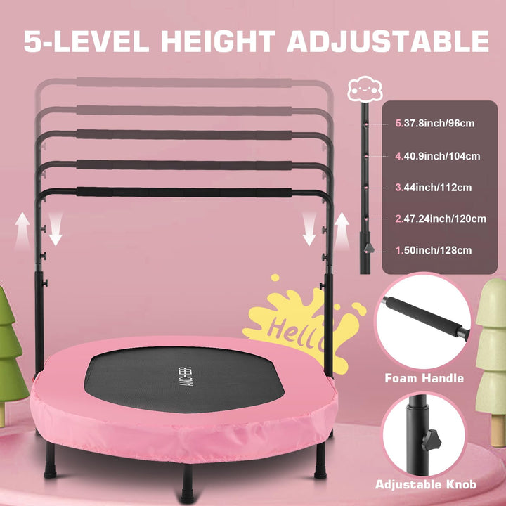 ANCHEER Foldable Trampoline, Mini Rebounder Trampoline with Adjustable Handle, Exercise Trampoline for Indoor/Garden/Workout Cardio, Parent-Child Twins Trampoline Max Load 220lbs (Training Pink)