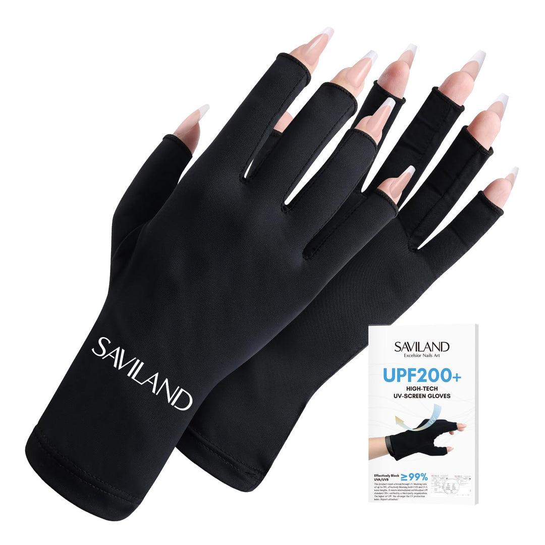 SAVILAND UV Gloves for Gel Manicures: Professional UPF200+ UV Nail Gloves U V Light Fingerless Glove Anti UVA & UVB 999+ Glove for Gel Nail Lamp (Black)