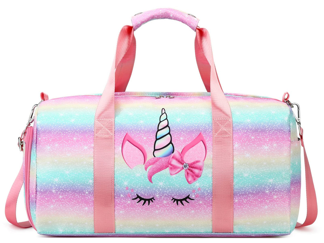 Dance Ballet Bag Girls Gymnastics Bag Overnight Duffle Bag Unicorn Sports Gym Bag with Shoe Compartments, Teens Sleepover Carry On Bag