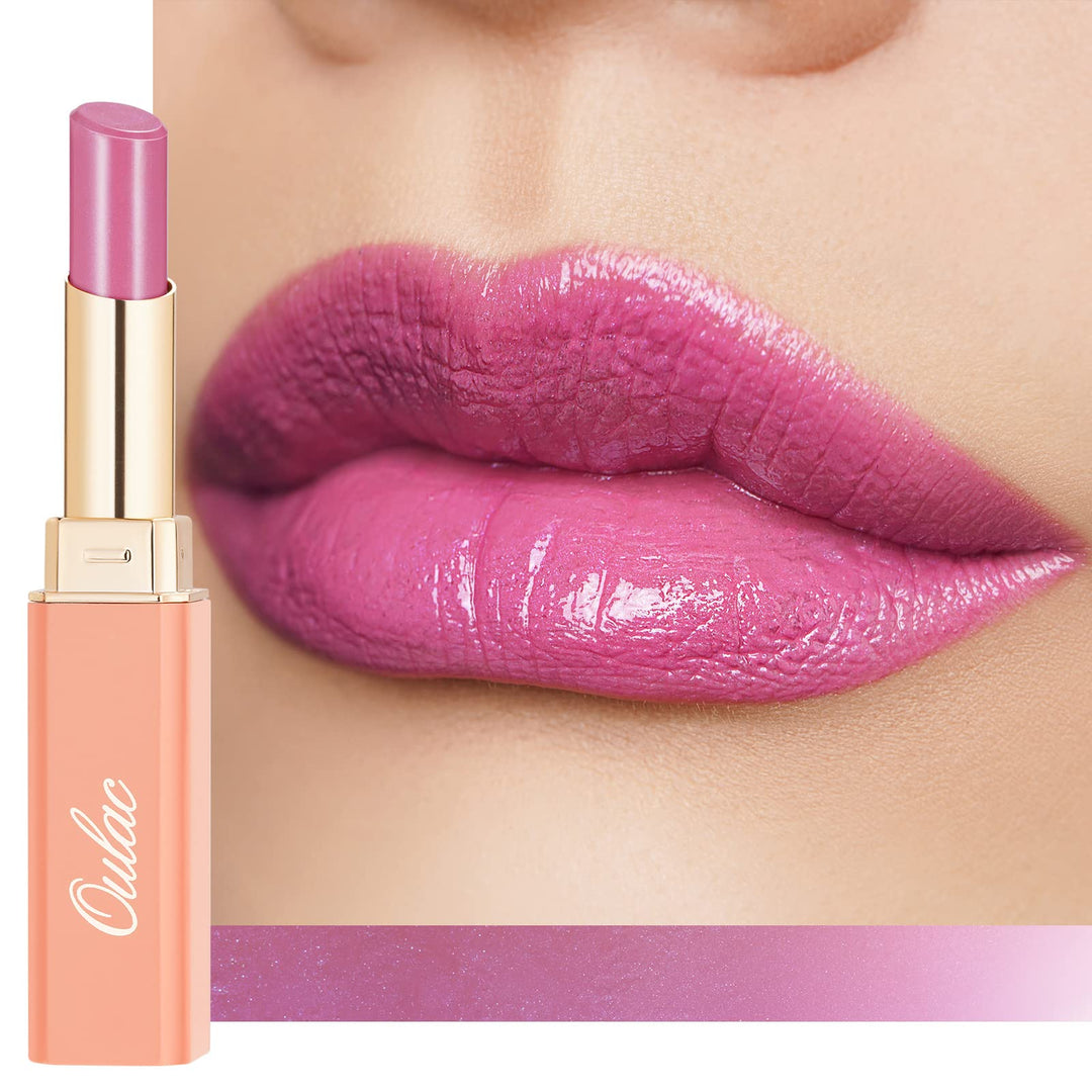 Oulac Moisture Mauve Pink Lip Gloss - 2 In 1 Shimmer Lipstick & Lip Balm, Long Lasting Hydrating, Juicy & Glossy Finish, Smooth
