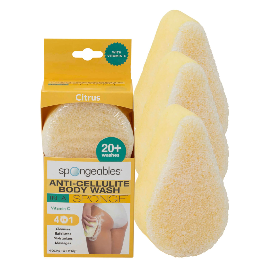 Spongeables Anti Cellulite Body Wash In A 20+ Wash Sponge, Citrus, 3 Count