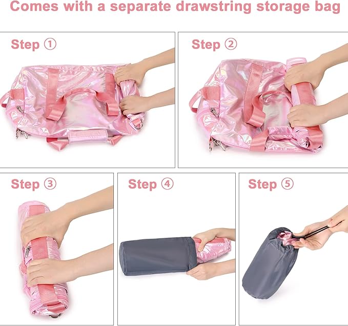 Gym Duffle Bag for Kids Girls Sports - Dance Cheerlead Overnight Weekender with Shoe Compartment - Pink