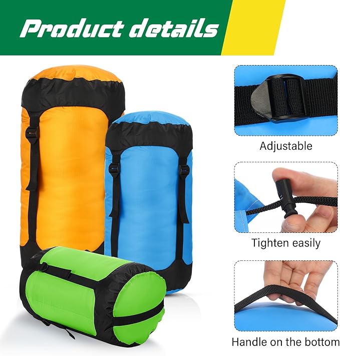5 Pcs Compression Sacks for Backpacking 5L/10L/15L/20L/35L Camping Sleeping Bag Stuff Sack Water Resistant Sleeping Bag Storage Sack for Space Saving Hiking Gear