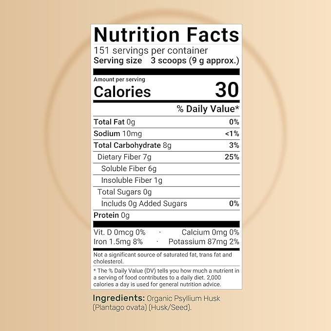 Organic Psyllium Husk Powder, 3 Lbs (48 Oz) | 9,000mg Per Serving – Natural Soluble Fiber – Great for Gut Health, Keto Baking, Mixing Shakes, Juices, & More – Unflavored, Non-GMO, No Additives
