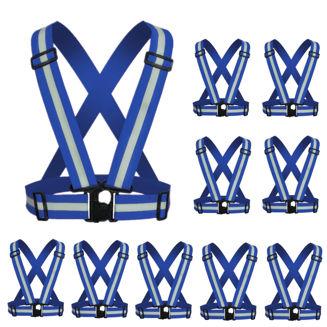 YUNLOVXEE Reflective Strap Safety Vest Gear - 2-10 Pack Adjustable High Visible Reflective Running Gear for Women Men Night (Blue x10)