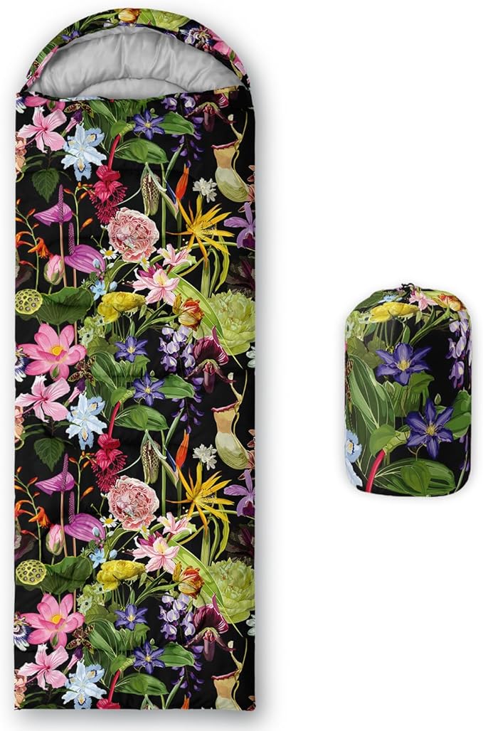 AILONEN Kids Floral Cat Camping Sleeping Bags,Lightweight & Waterproof,3 Season Warm & Cool Weather,Kawaii Kitten Sleeping Bags for Girls Adults,Travelling,Outdoors