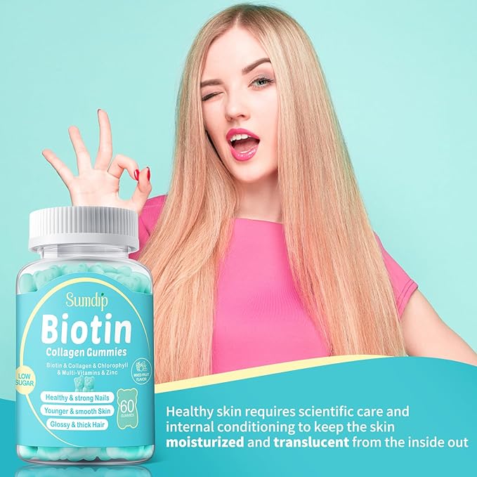 Biotin Gummies, Biotin 10,000mcg with Collagen Gummies for Hair Growth, Chlorophyll, Vatimin A, B6, B12, C, D, E, Vegan Natural Hair Skin and Nails Gummies for Men Women - 2 Packs