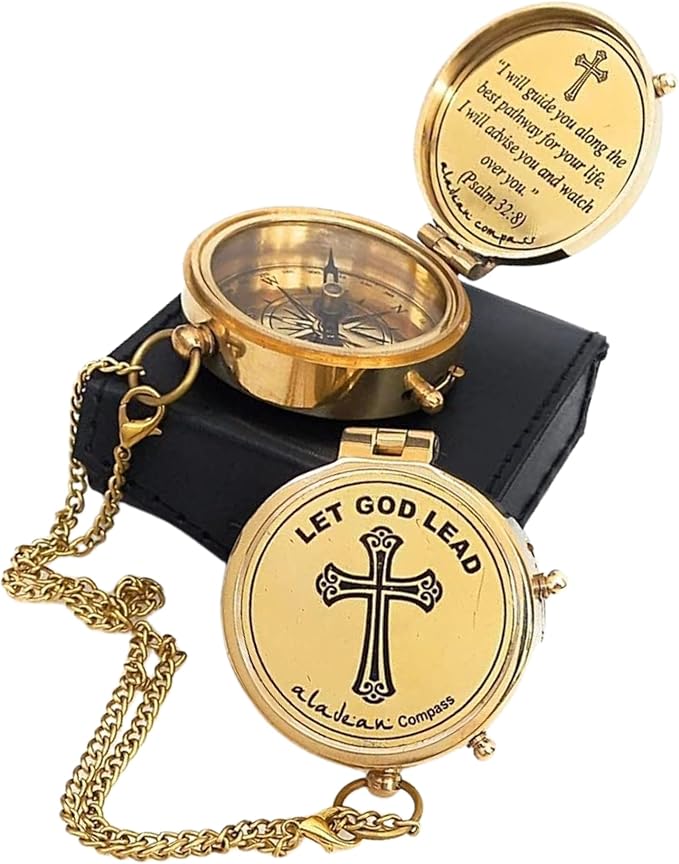 Divine Path Engraved Compass - I Will Guide You - Psalm 32:8" Quote | Inspirational Gifts for Men Women, Uplifting Spiritual Heavenly Faith Gift Boys Girls