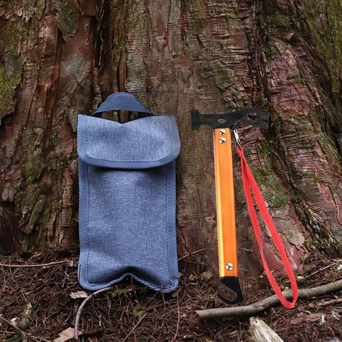Carbon Steel Aluminum Camping Hammer, 12" Small Lightweight Three-in-One Functional Tent Stake Hammer for Hiking Kit Orange