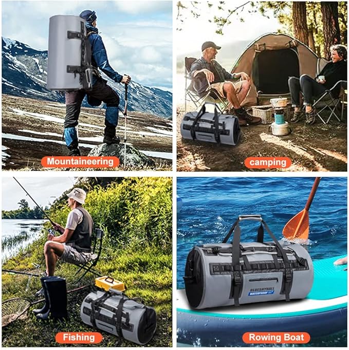 Blueshyhall 60L Waterproof Duffle Bag with Durable Handles Straps, Water Repellent Dry Sack for Motorcycle Paddleboarding Kayaking Canoeing Camping Rafting Boating (Orange)