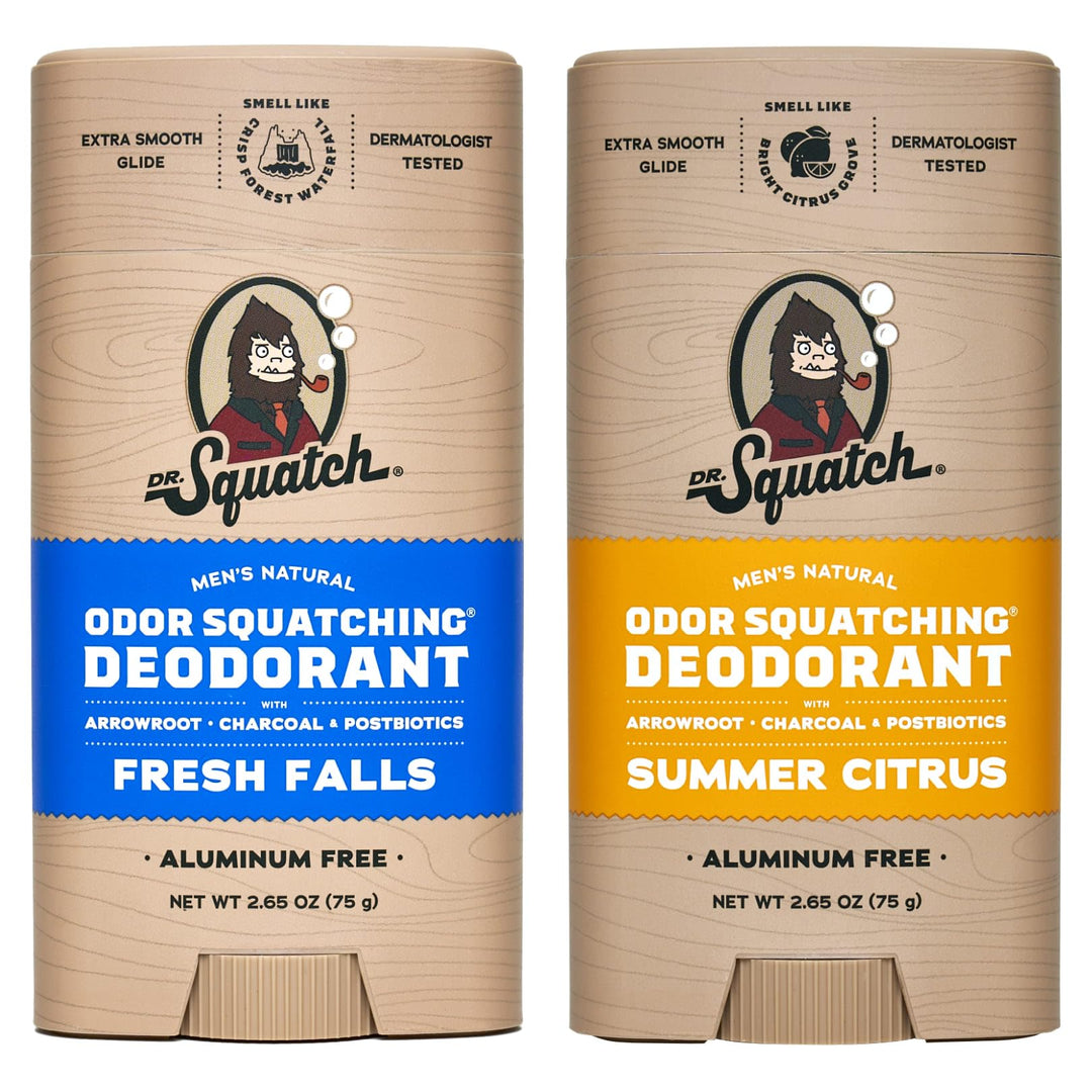 Dr. Squatch Natural Deodorant for Men – Odor-Squatching Men's Deodorant Aluminum Free - Fresh Falls + Summer Citrus (2.65 oz, 2 Pack)